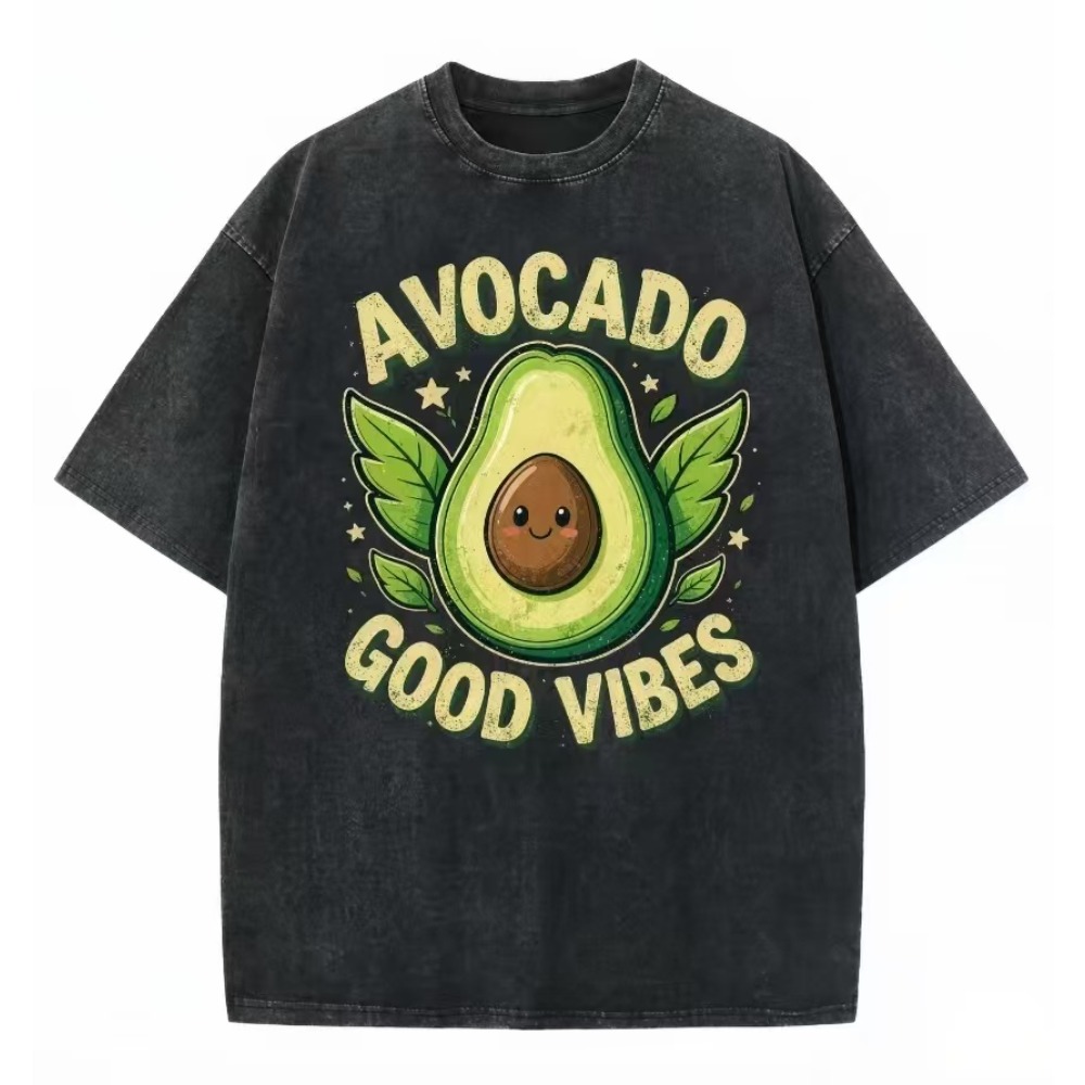 Acid Wash Vintage Graphic T Shirt - Kaos Avokadodengan desain vintage, efek washed,