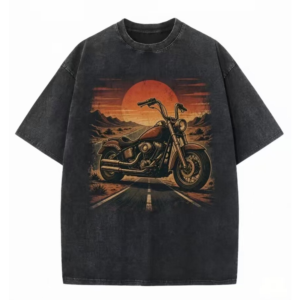 Acid Wash Vintage Graphic T Shirt - Kaos Pria Motif Motor, Gaya Vintage,