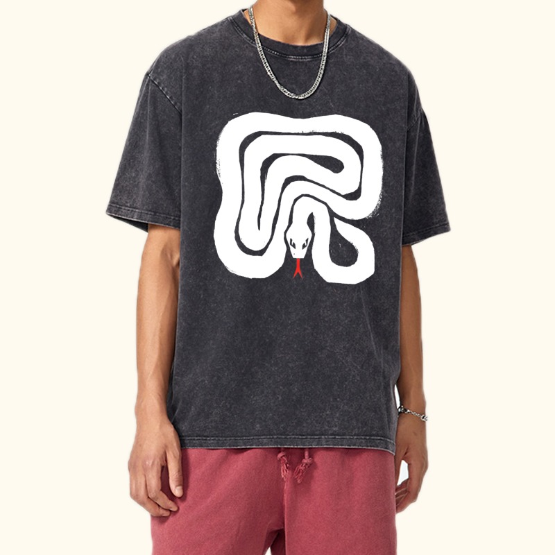 Acid Wash Vintage Graphic T Shirt - Kaos Vintage Oversized dengan Grafis Ular