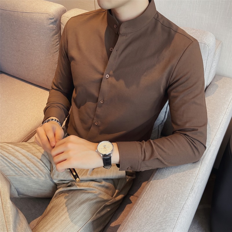 Kemeja Lengan Panjang Kerah Ma - Mandarin Collar Formal Shirt Slim Fit ulasan dan harga