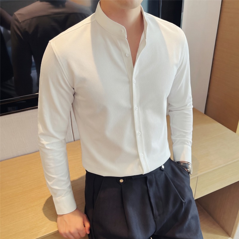 Kemeja Lengan Panjang Kerah Ma - Mandarin Collar Formal Shirt Slim Fit ulasan dan harga