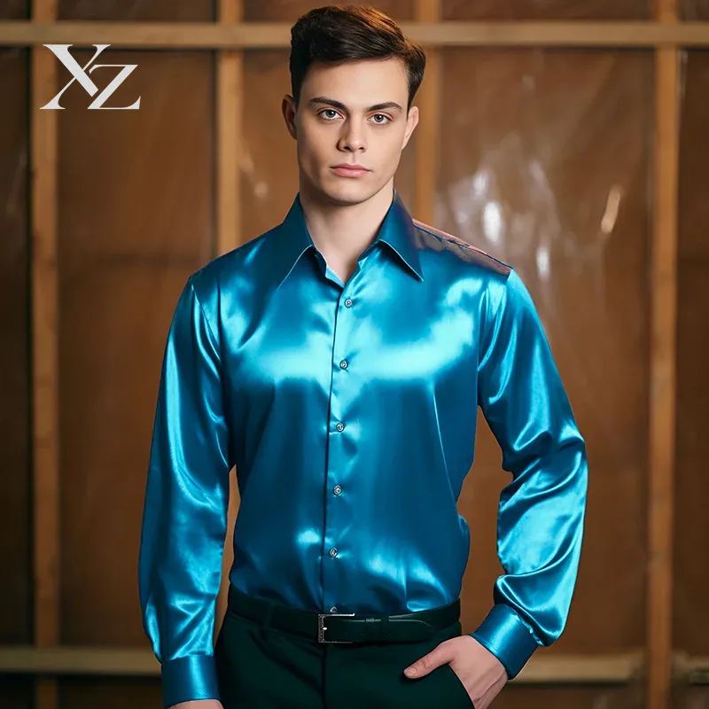 Kemeja Pria Bahan Satin Bertek - Mens Satin Silk Dress Shirt ulasan dan harga