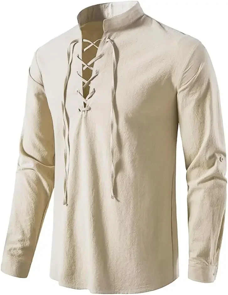 Set 2-Potong Rompi Bajak Laut  - Medieval Gothic Lace Up Pirate Shirt ulasan dan harga