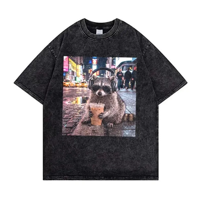 Kaos Vintage Washed Raccoon Lu - Acid Wash Vintage Graphic T Shirt ulasan dan harga