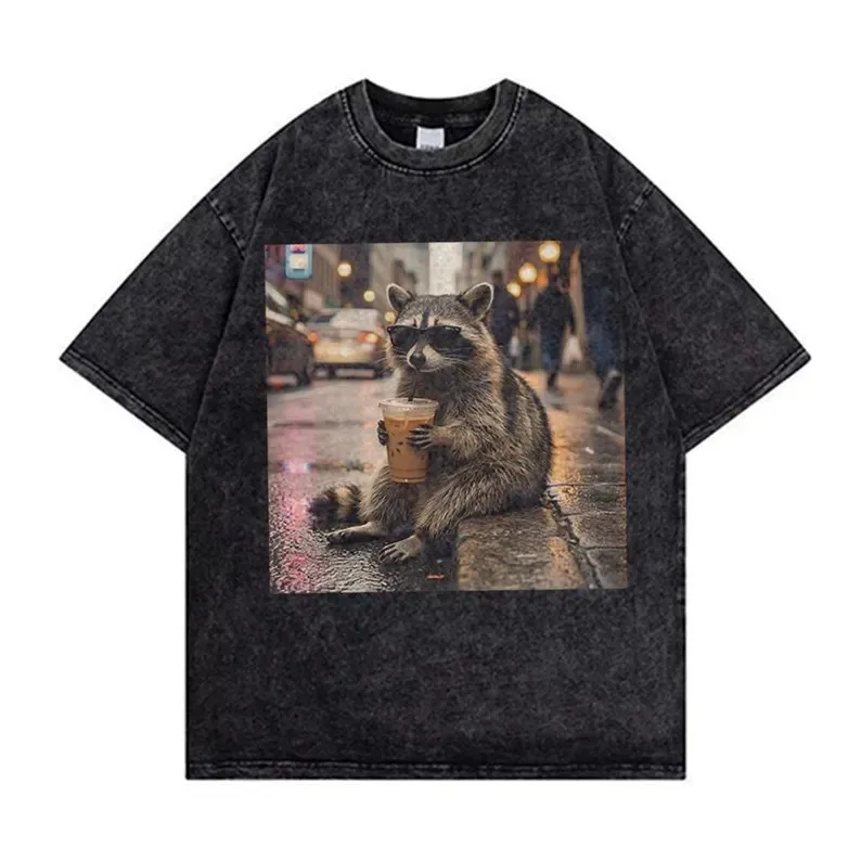 Kaos Vintage Washed Raccoon Lu - Acid Wash Vintage Graphic T Shirt ulasan dan harga