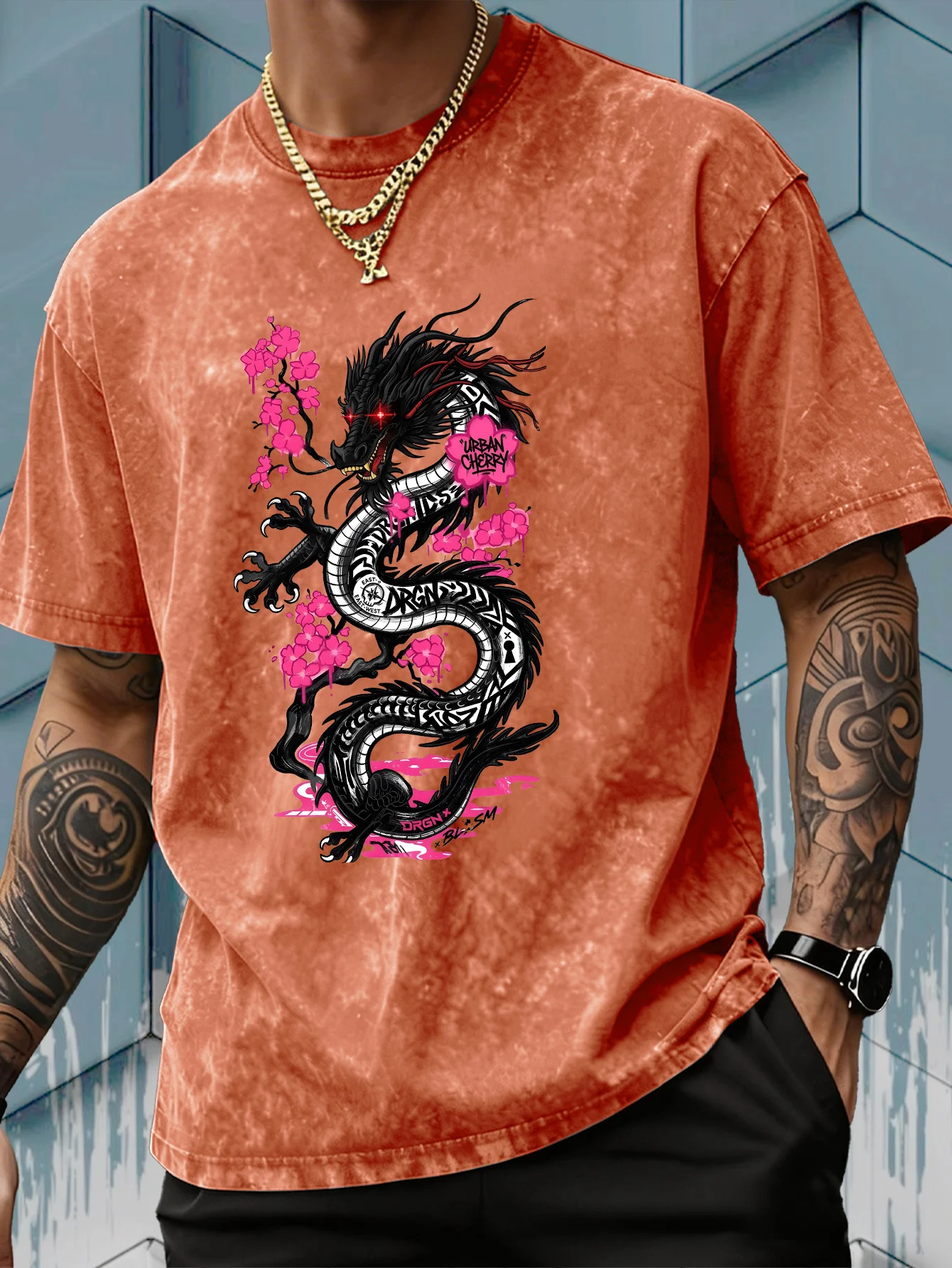 Kaos Pria Motif Naga Bunga Sak - Acid Wash Vintage Graphic T Shirt ulasan dan harga